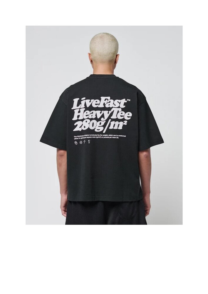 Black heavyweight tee with puff back print